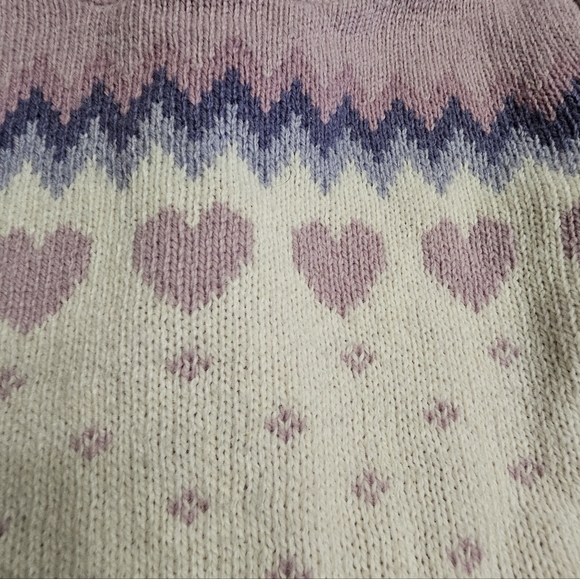 Janie And Jack Cream And Sugar Fair Isle Heart Ruffle Sweater Size 7 - Picture 7 of 10